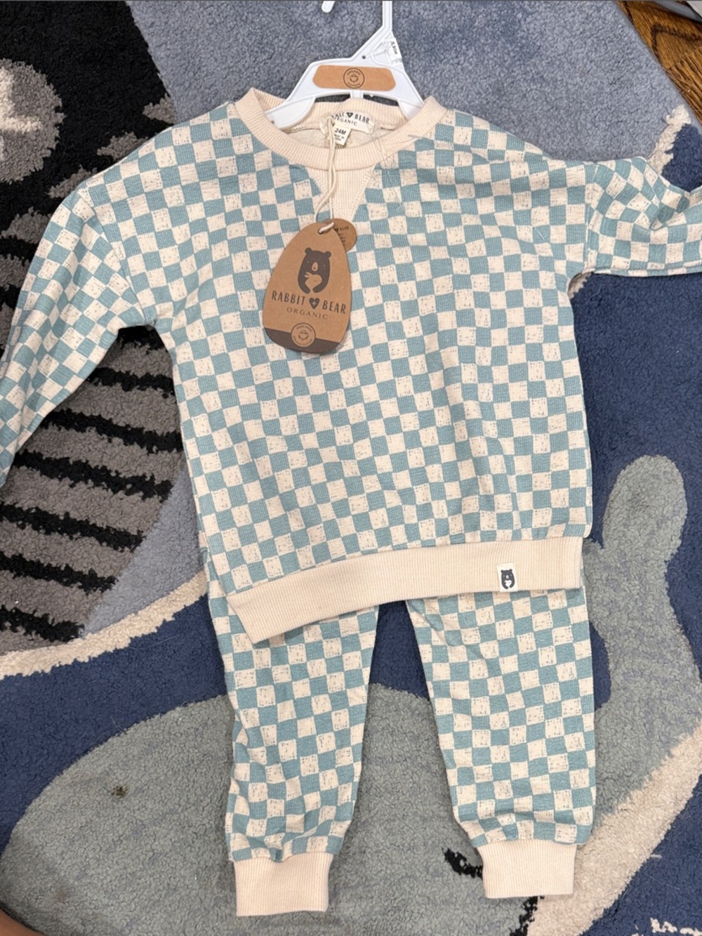 Kids Checkerboard Set - Cream & Light Blue